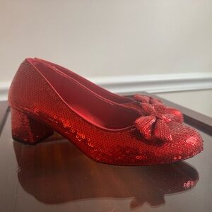 Elegant Red Ruby Sequin Bow Dress Heels Size 6